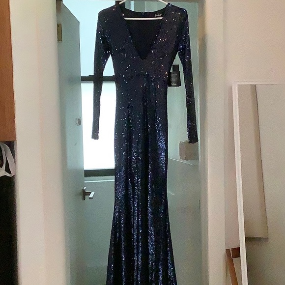Lulus long sleeve navy sequin gown - Picture 4 of 4
